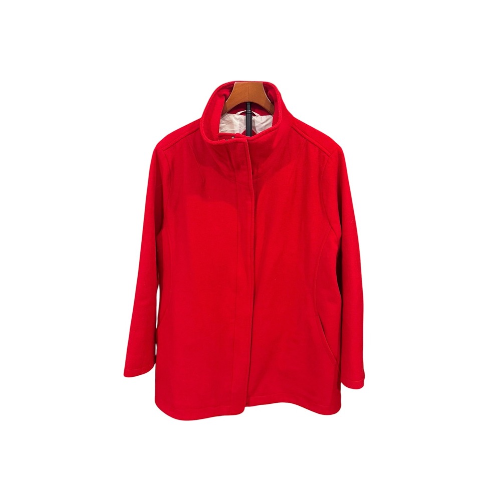 Pendleton Red Wool Blend Glacier Park Stripe Lined Funnel Neck Coat Womens XL